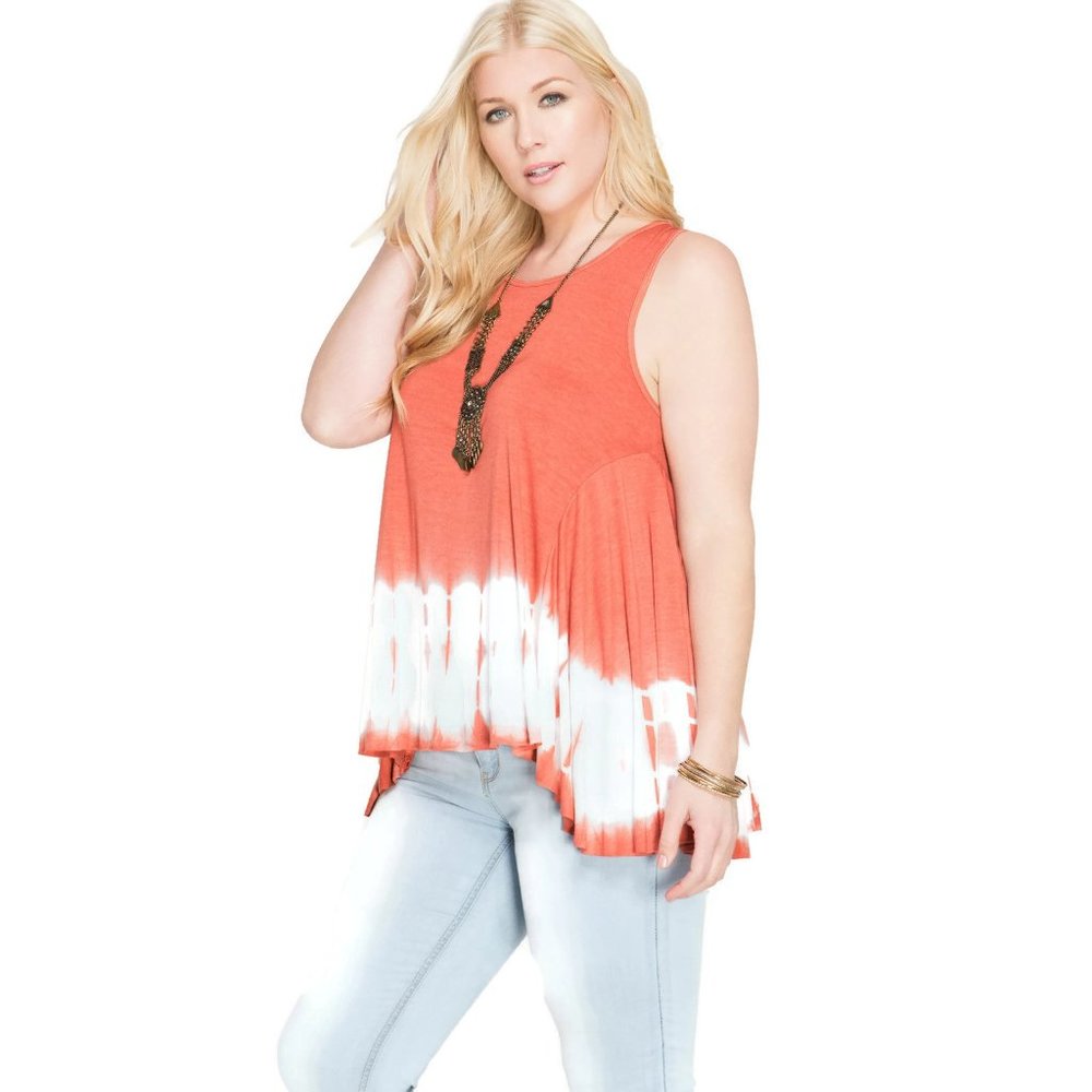 She & Sky Tie Dye Sleeveless Tank Top, Coral   *  Plus Size - Picture 3 of 3